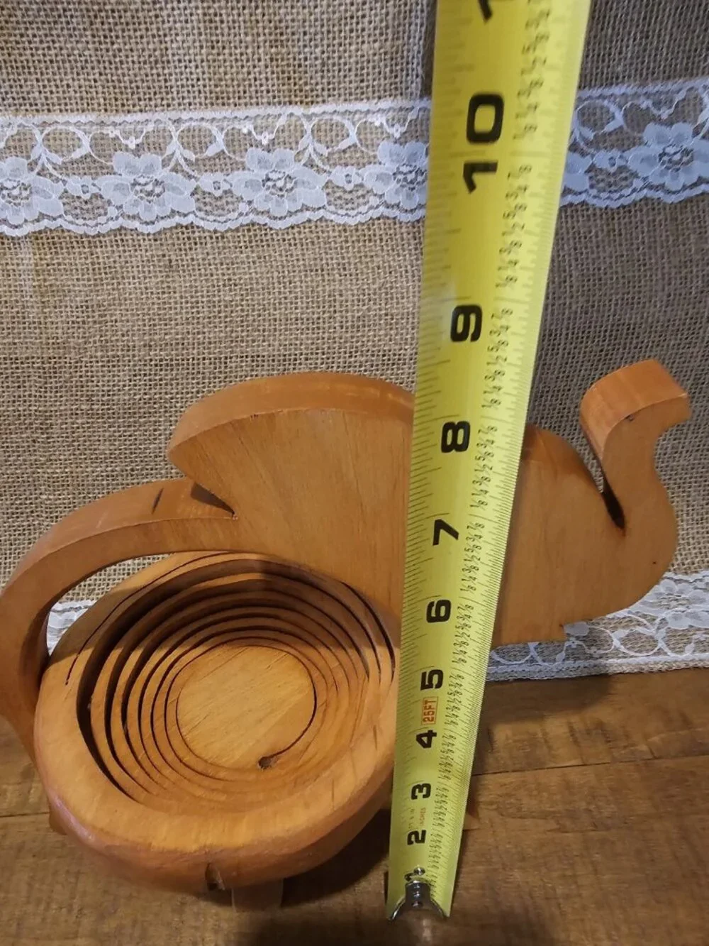 Elephant  Shaped Folding Collapsible Brown Wooden Basket Catch All Bowl Decor ”